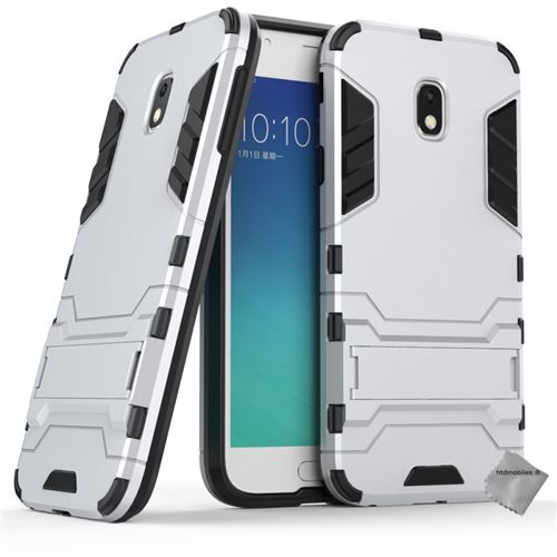 Housse etui coque rigide anti choc pour Samsung Galaxy J3 (2017) avec verre trempe - ARGENT
