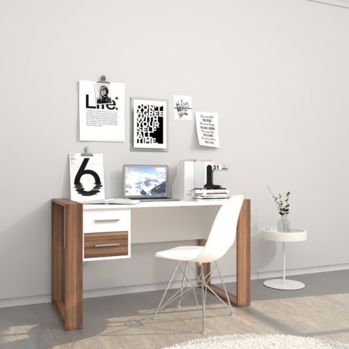 HOMEMANIA Bureau Farley avec Tiroirs - pour Bureau, Chambre - Blanc en Bois, 110 x 60 x 75 cm