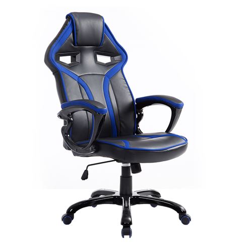 45 Sur Chaise Fauteuil De Bureau Gaming Racing A Bascule Pivotant Confortable Accoudoirs Rembourres Noir Et Bleu Achat Prix Fnac