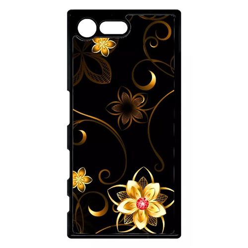 Coque Xperia X Compact Mini Fleur D Or Fond Noir
