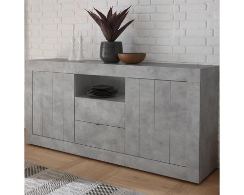 Buffet gris clair moderne 180 cm, 2 portes-2 tiroirs URBAN 2 - L 180 x P 42 x H 86 cm