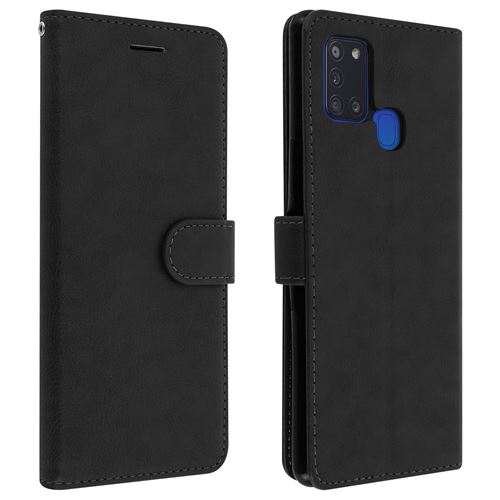 Avizar Étui pour Samsung Galaxy A21s Porte-carte Support Vidéo Dragonne Amovible Noir
