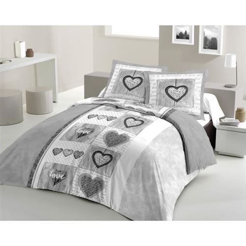 LOVELY HOME Parure de couette Coton SWEET HEART Gris 200x200cm