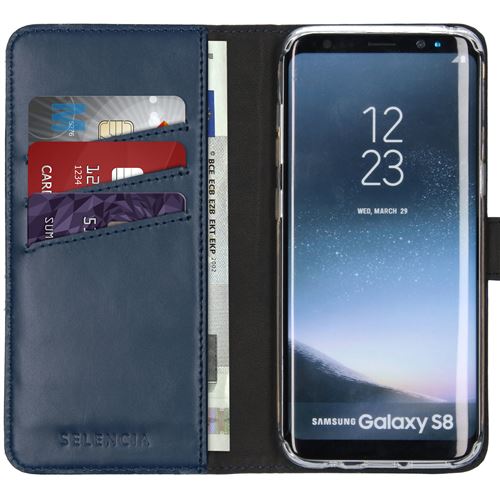 Coque Samsung Galaxy S8 Étui de téléphone portefeuille en cuir véritable Selencia Cuir véritable Bleu