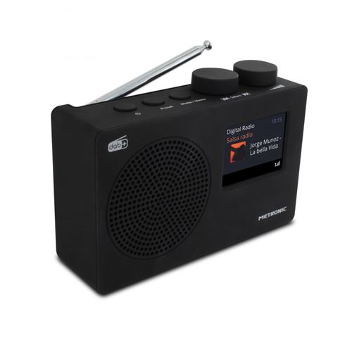 Metronic 477251 Radio Numérique Dab+ Et Fm Rds Avec Écran Couleur Et Entrée Audio, Sortie Casque, Fonction Double Alarme, Dimmer- Noir