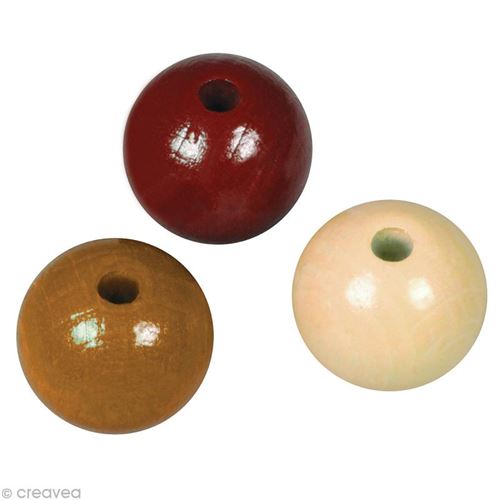 Perle en bois couleur 10 mm - Assortiment Brun x 52