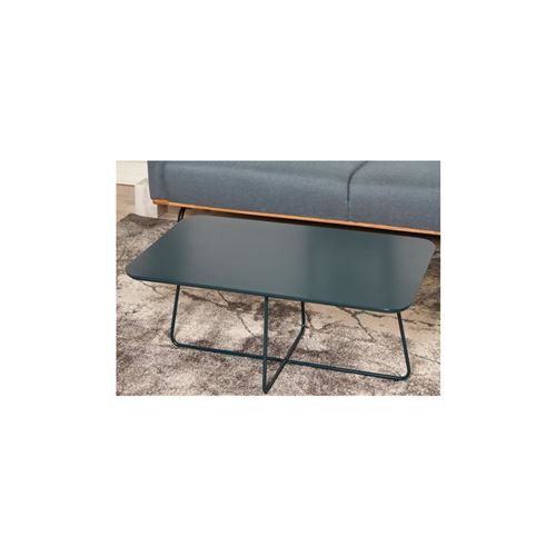 FEDERIKA Table basse style contemporain bleu brillant avec pieds en métal - L 100 x l 58 cm
