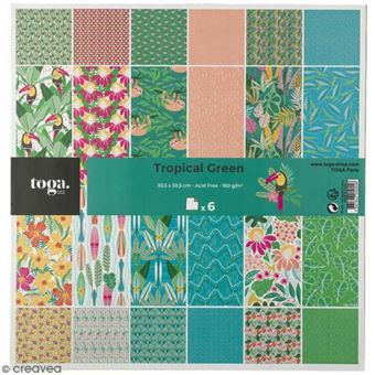Papier scrapbooking Toga 30,5 x 30,5 cm - Tropial Green - 6 feuilles