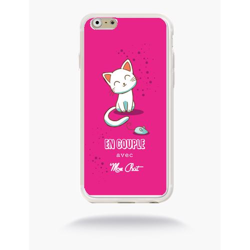 Coque En Couple Avec Mon Chat Fond Rose Compatible Apple Iphone 6 Silicone Blanc Mat