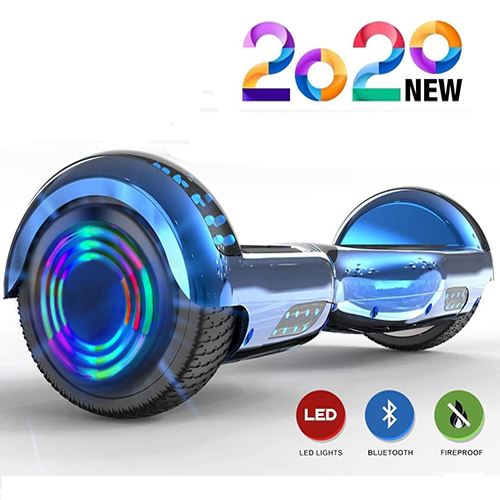 Hoverboard 6,5 pouces Tout-Terrain Auto-équilibrant Bluetooth LED -sac de Transport et Télécommande-Bleu Chrome