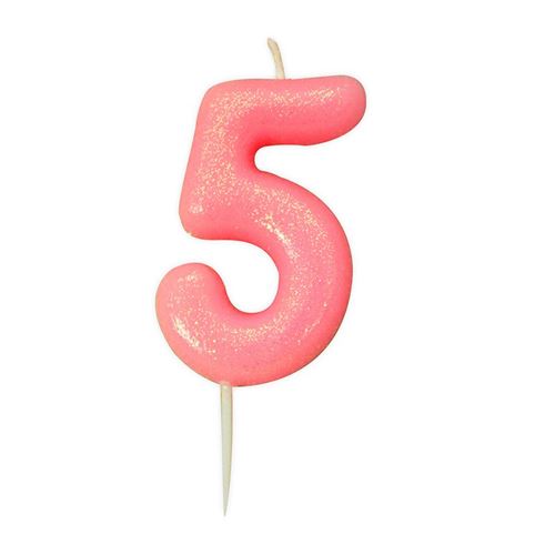 bougie rose pailletté chiffre 5