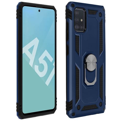 Avizar Coque pour Samsung Galaxy A51 Antichoc Bi-matière avec Bague Support Vidéo Bleu Nuit