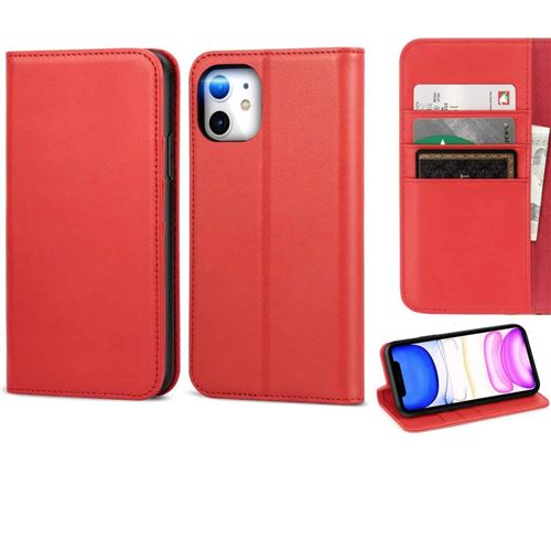 Coque etui protection cuir rouge portefeuille pour iphone 11 (6.1)