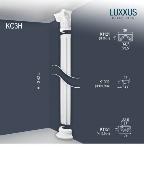 Demi-colonne Jeu complet Colonne de stuc Orac Decor KC3H LUXXUS décorative Relief Forme ronde antique classique 2,41 m