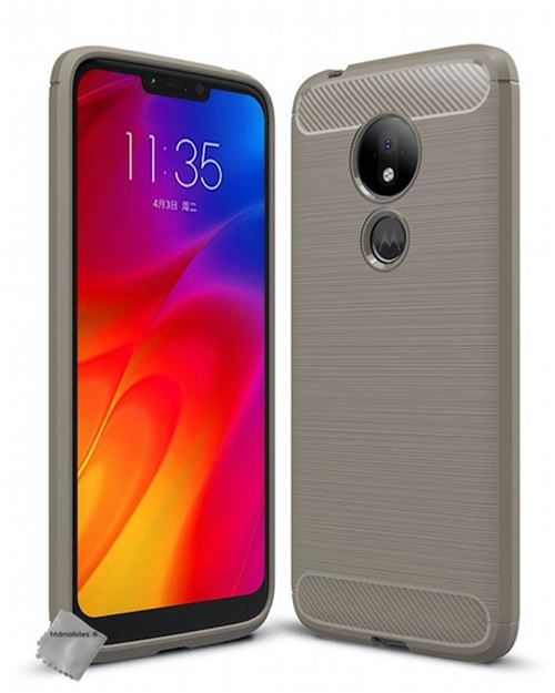 Housse etui coque silicone gel carbone pour Motorola Moto G7 Power + film ecran - GRIS - htdmobiles