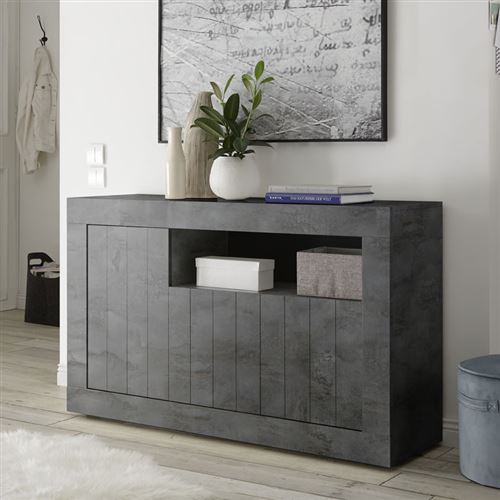 Buffet 3 portes 1 niche Béton ciré foncé - LUBIO