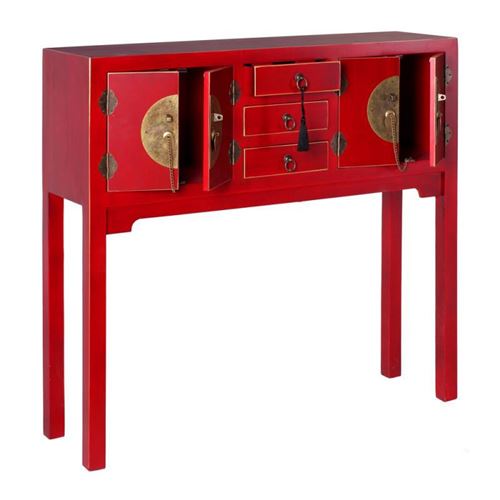 Console 4 portes, 3 tiroirs Rouge Meuble Chinois - PEKIN