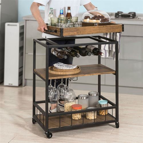 Chariot de Service Desserte à roulettes Chariot Commode Roulant avec Plateau Repas Amovible,FKW56-N SoBuy®