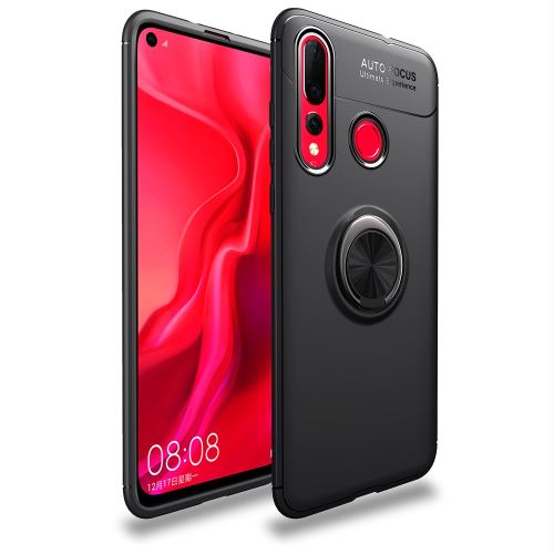 Coque en TPU béquille anneau de doigt tout noir pour votre Huawei Nova 4