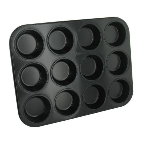 PATISSE Plaque a muffins antiadhésif en acier revetu - 12 cavités - 35x27 cm - Noir