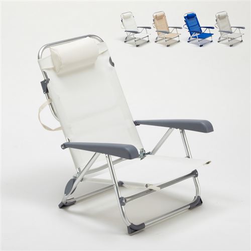 Beach and Garden Design - Chaise transat de plage pliante avec accoudoirs mer aluminium Gargano, Couleur: Blanc