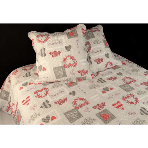 Couvre-lit boutis matelassé 220x240 cm C'EST LA VIE avec 2 taies d'oreiller