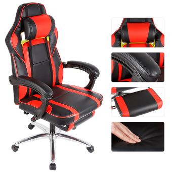Chaise De Bureau Hauteur Et Dossier Reglable Avec Coussin Pour La Nuque Et Repose Pieds Rouge Et Noir Achat Prix Fnac