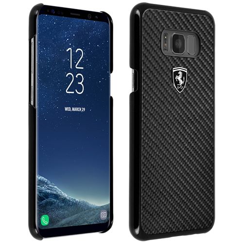 Ferrari Coque Galaxy S8 Plus Coque Dos Fibre de Carbone + Contour Aluminium Noir