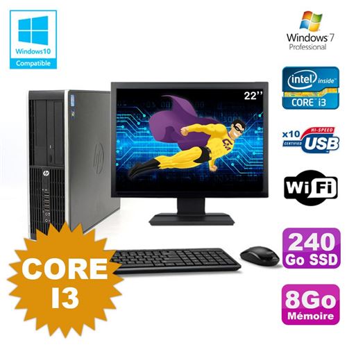 Pc hp compaq 6200 pro sff core i3 3.1ghz 8go 240go ssd dvd wifi w7 ecran 22  - Hewlett-Packard reconditionné disponible sur Fnac