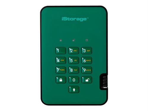 iStorage diskAshur² - Vaste schijf - gecodeerd - 2 TB - extern (draagbaar) - USB 3.1 Gen 1 - 5400 tpm -buffer: 8 MB - 256-bits AES, FIPS 197 - racegroen