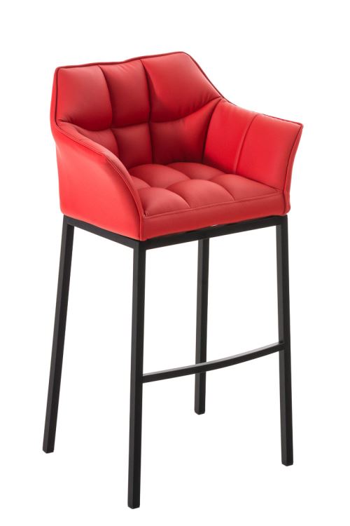 Tabouret de bar Damaso en Similicuir - Piètement Noir- Siège Rouge