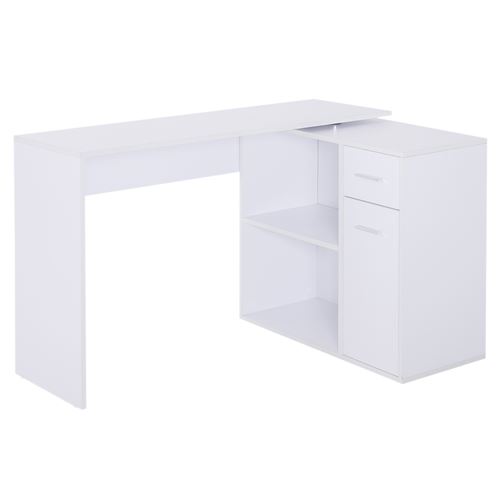 Bureau informatique multimédia modulable multi-rangements double niche + tiroir panneaux particules blanc