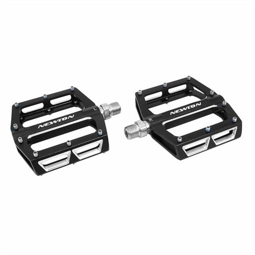 Pedale bmx-vtt descente newton noir a roulements alu cnc filetage 9-16 avec picots argent (paire) 108x98mm