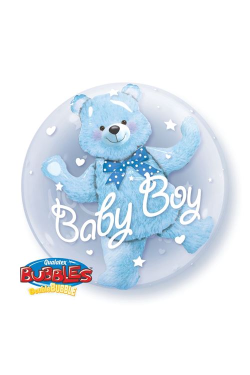 Ballon Double Bubble Ourson Bleu baby Boy 61 Cm 24 Qualatex© - Bleu - Diamètre: 24 / 61 cm