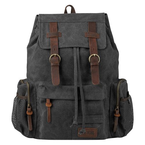 P.KU.VDSL Sac a Dos Homme, Sac a Dos Vintage Sac D'Ordinateur Portable de 17 Pouces, Sac à Dos en Toile et Cuir Unisexe de Voyage