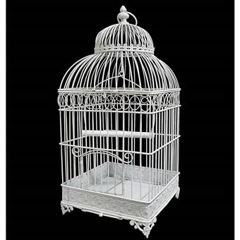 Grande Cage à Oiseaux De Jardin Intérieur Extérieur Carrée En Fer Patiné Blanc 255x255x55cm