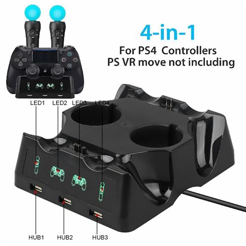 4 en 1 Contrôleur charge Dock YOUKUKE chargeur support Pour PS4 PS déplacer VR PSVR manette de jeux - Noir