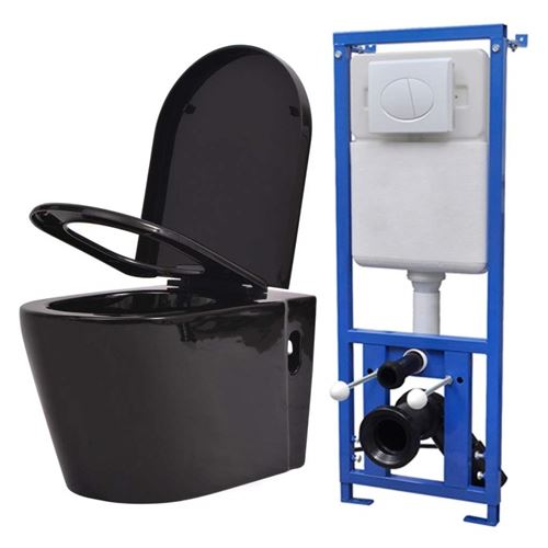 Vidaxl toilette suspendue au mur avec r&eacute;servoir cach&eacute; c&eacute;ramique noir 274670