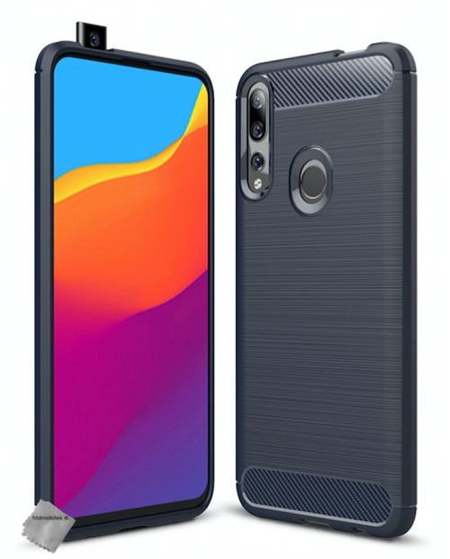 Housse etui coque silicone gel carbone pour Huawei Y9 Prime (2019) avec verre trempe - BLEU FONCE