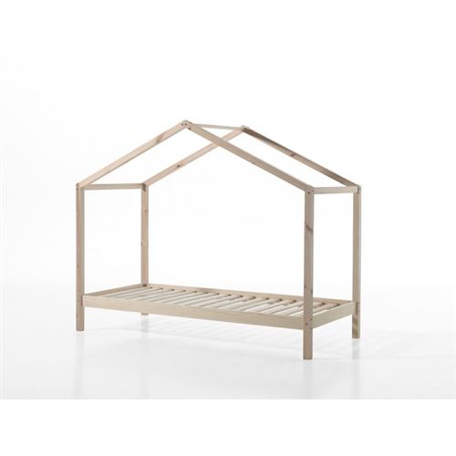 Vipack Dallas Lit cabane 90X200cm Naturel + Tente textile Papillon