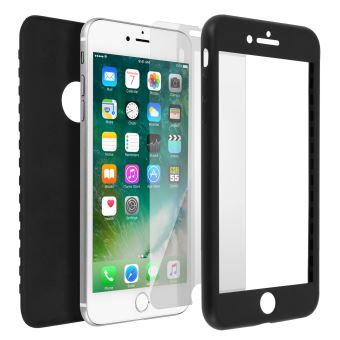 coque integrale iphone 7 plus 8 plus protection silicone noir verre trempe