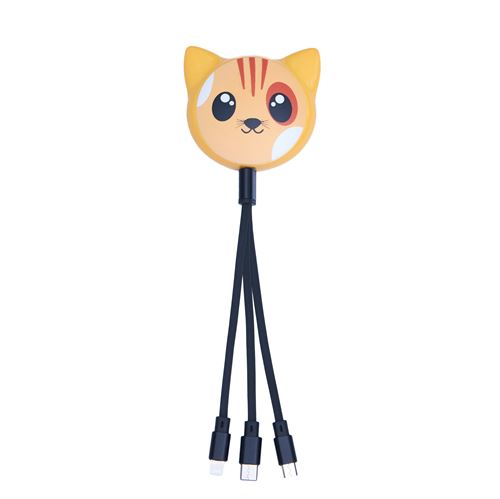 Cable Animals 3 in 1 Chat - MOB - Câble de charge rétractable 1m - USB-A, Type C, Micro-USB
