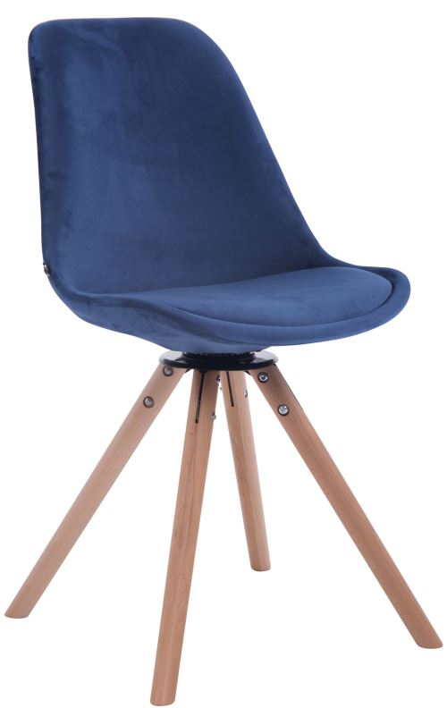 Chaise de salle à manger Troyes Pivotant en velours avec piétement rond , Nature/Bleu