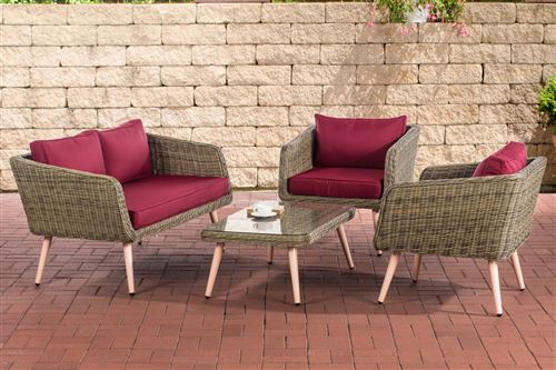 Salon de Jardin lounge Trosa 5 mm en polyrotin nature , 40 cm (Hellbraun)/Rouge rubis