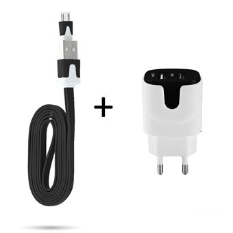Pack Chargeur Pour Huawei P10 Lite Smartphone Micro-usb (cable Noodle 1m Chargeur + Double Prise Secteur Couleur Usb) Android (orange) - 1