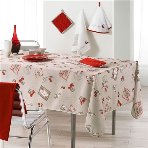 Nappe rectangle 150 x 200 cm fils coupes imprime cerisettes Lin