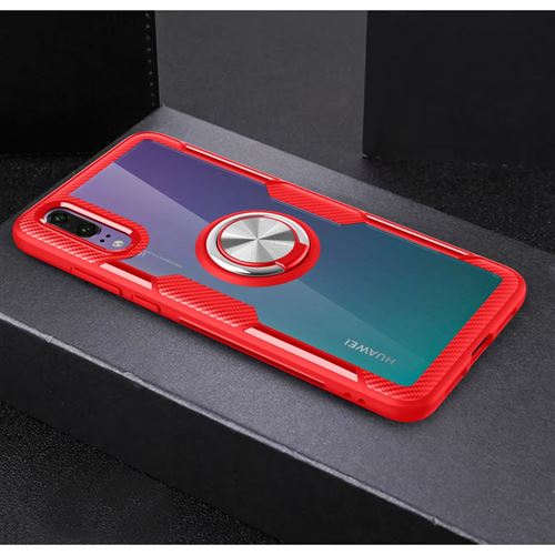 Coque en TPU anneau de doigt verre combo rouge pour votre Huawei P20