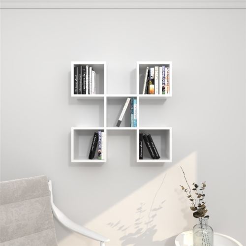 HOMEMANIA Étagère Spider - Blanc - 70 x 20 x 70 cm -