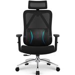 Fauteuil de Bureau Charge 155KG, Chaise de Bureau 3D Soutien lombaire Ergonomique, Accoudoir Ajustable, Inclinable, Noire