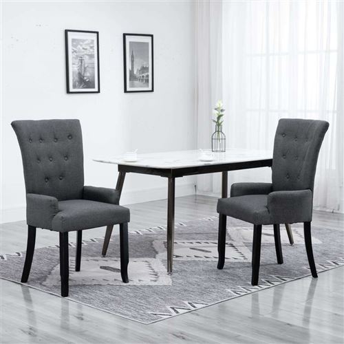vidaXL Chaises de salle à manger avec accoudoirs 2pcs Gris foncé Tissu